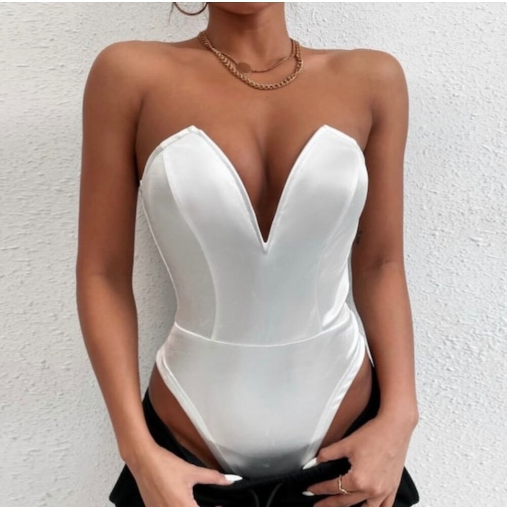 V Neck Strapless High Waist Bodysuit Women's Black One Piece Summer Fashion Sexy
